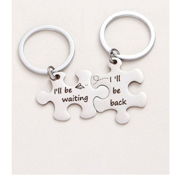 🆕 2 Pieces Puzzle Charm Stainless Steel Slogan Keychain Gift For Travel 🛫 - Picture 1 of 4
